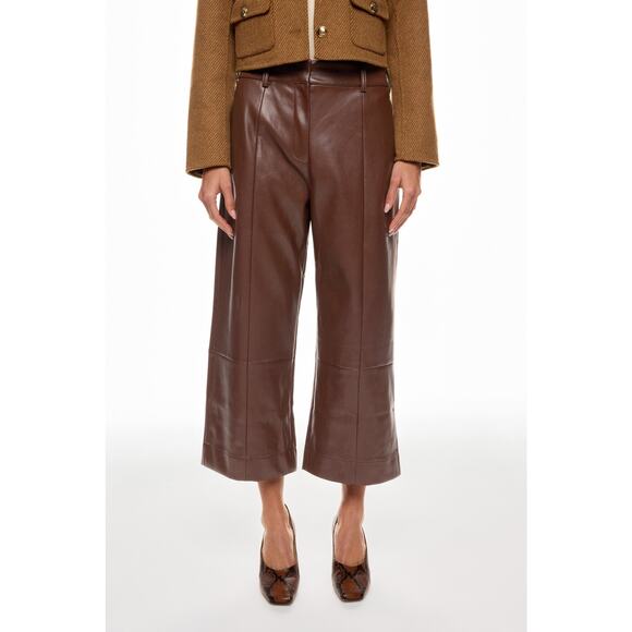 Jason Wu Faux Leather Wide‎ Leg Trousers Cropped Brown High Rise Pants Sz 8 - Picture 1 of 15